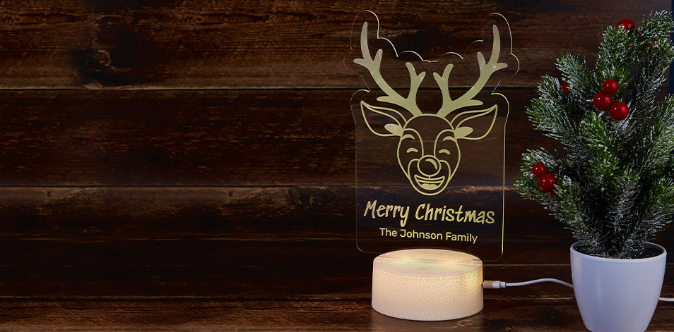 Personalized Cracked White LED Sign - Reindeer