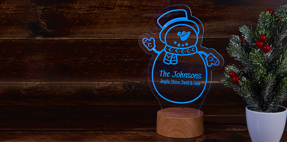Personalized Wood LED Sign - Snowman