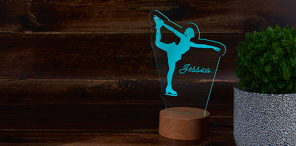 Personalized Wood LED Sign - Ice Skater