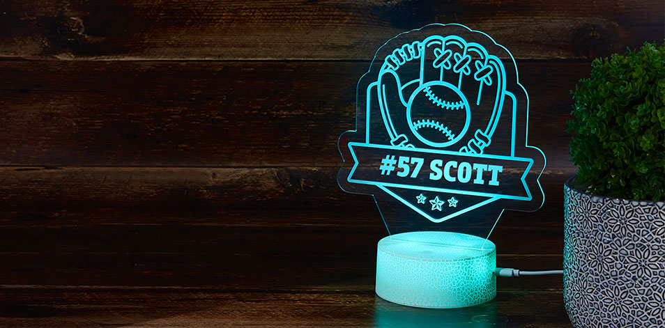Personalized Cracked White LED Sign - Baseball