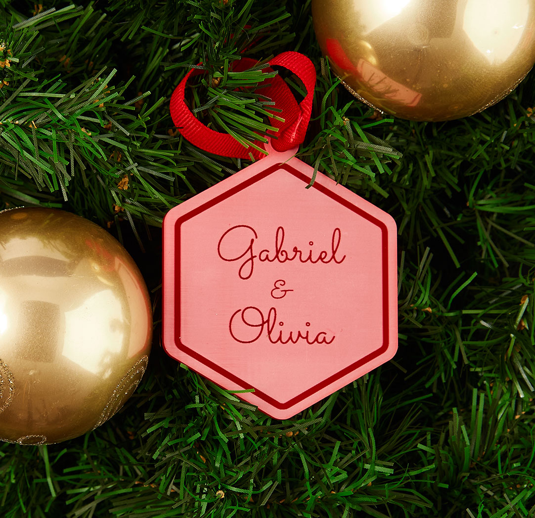 Red Engraved Hex Ornament