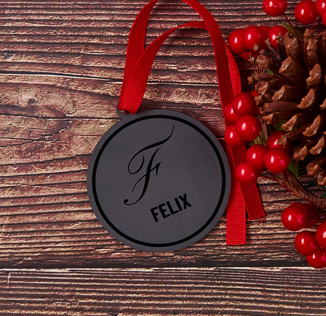 Black Engraved Round Ornament