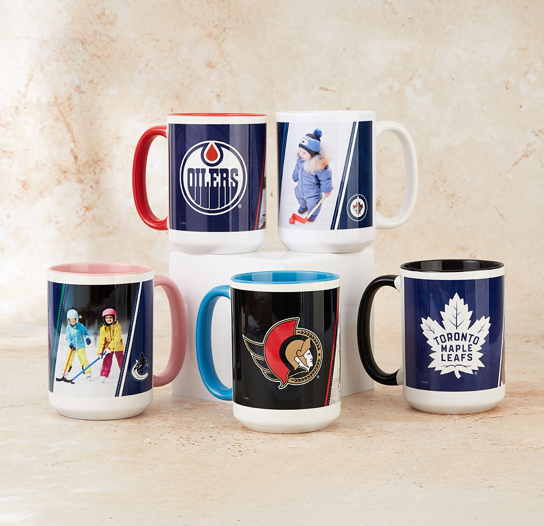 Tasse LNH de 15 oz noire avec photo