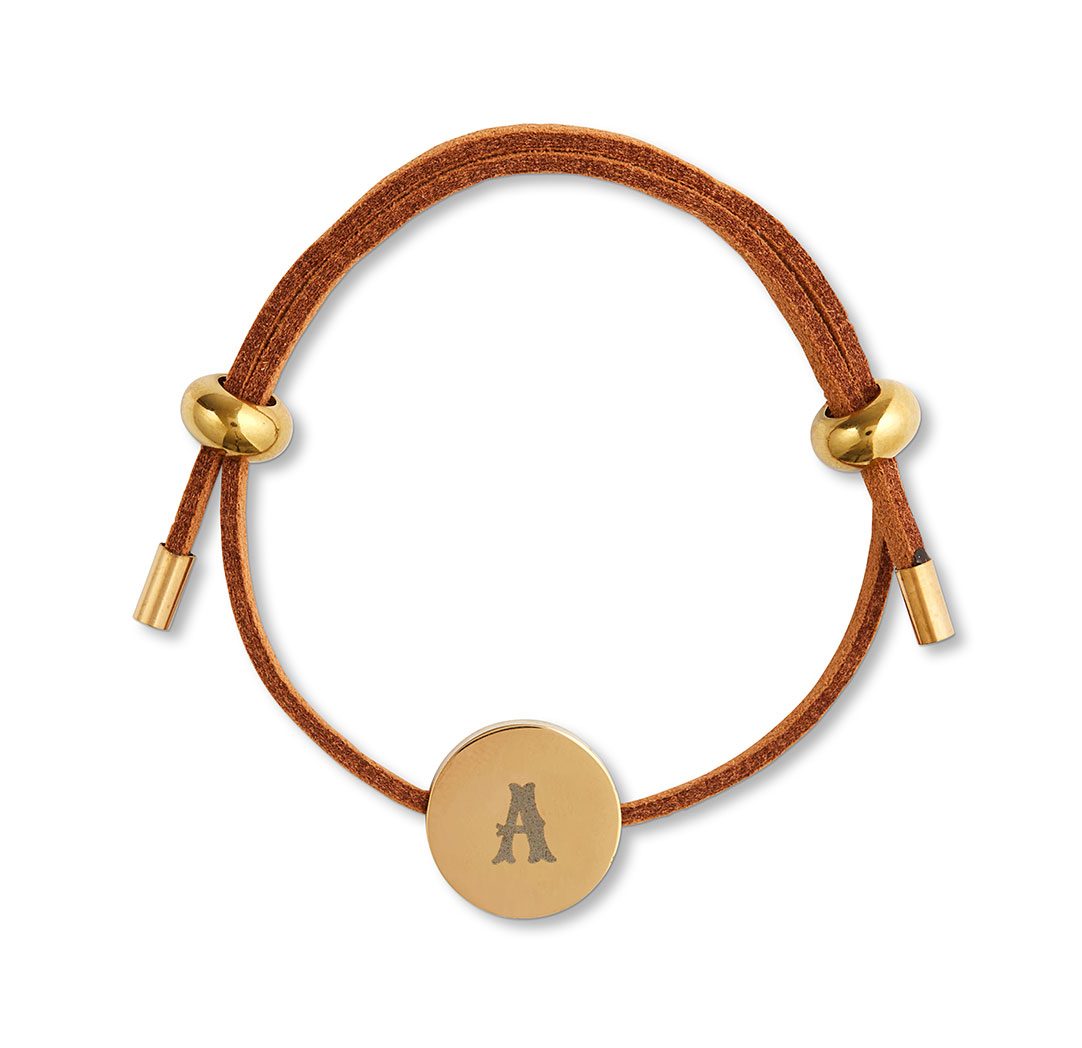 Bracelet en suédine ajustable - marron et or
