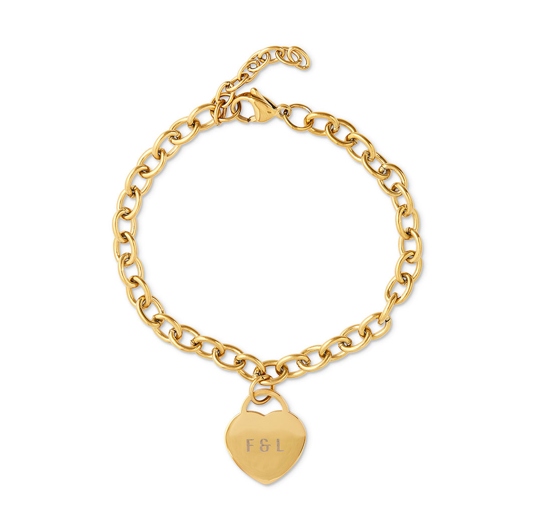 Heart Charm Cable Chain Bracelet - Gold Colour