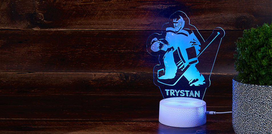 Panneau à DEL personnalisé blanc craquelé - Gardien de hockey