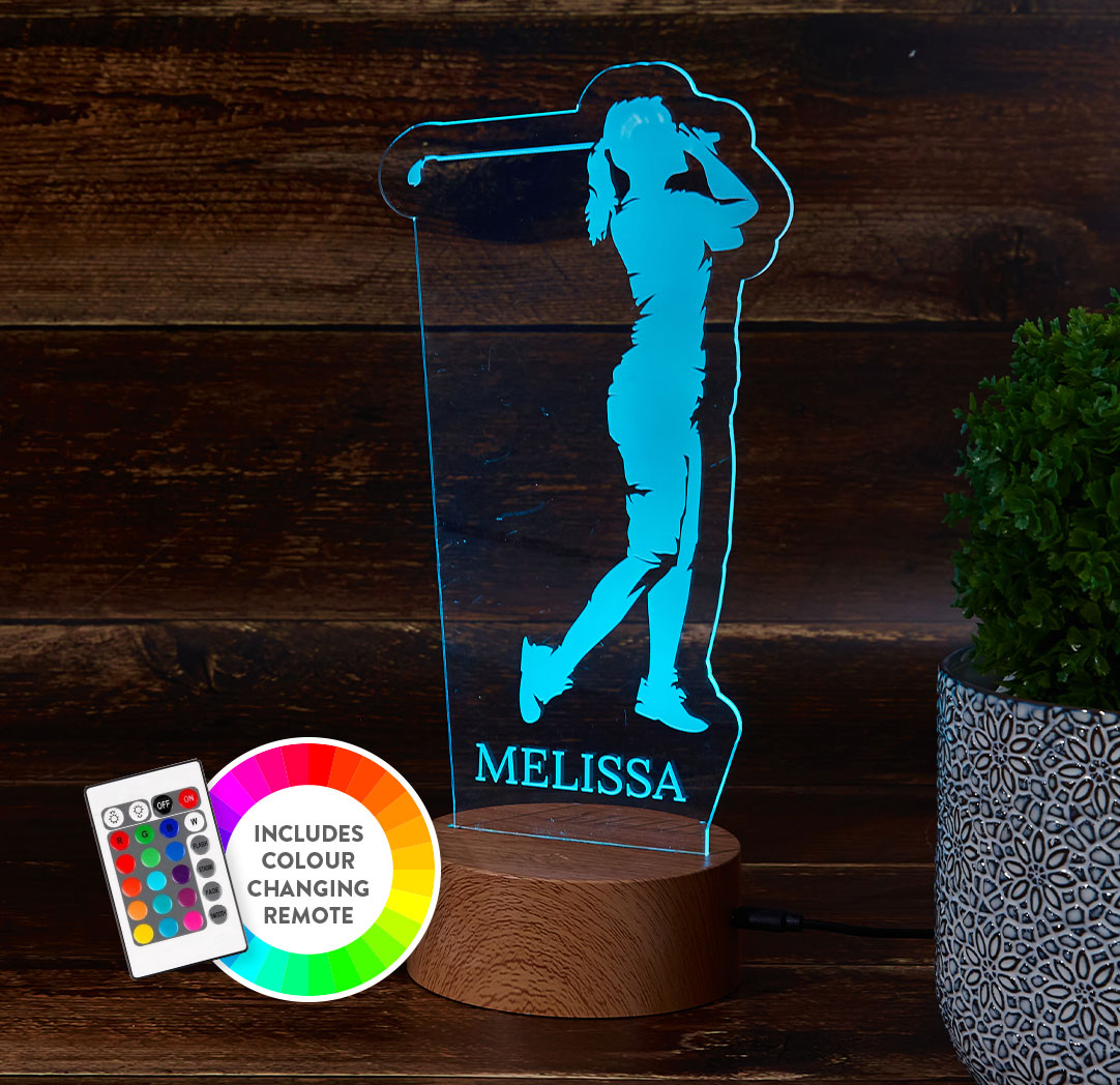 Personalized Wood LED Sign - Female Golfer