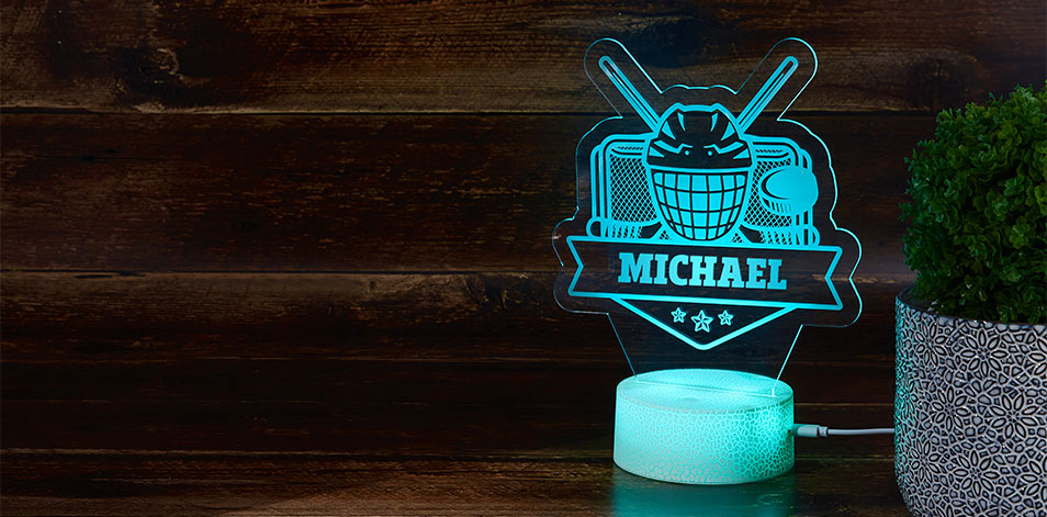 Panneau à DEL personnalisé blanc craquelé - Hockey