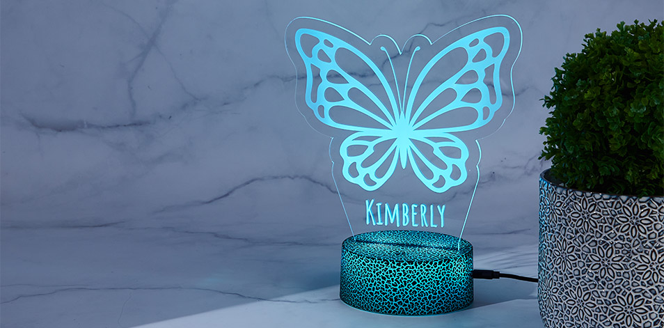 Personalized Cracked Black LED Sign - Butterfly