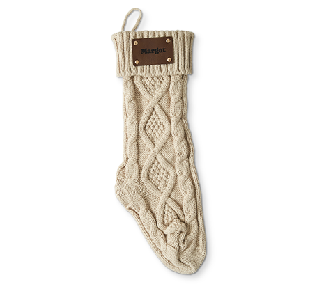 Bas de Noël en tricot personnalisé beige
