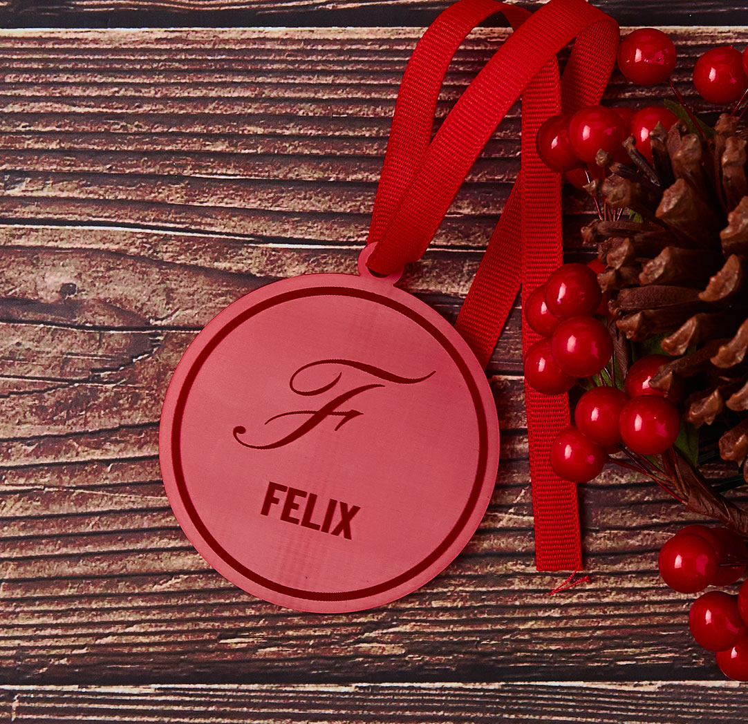 Red Engraved Round Ornament