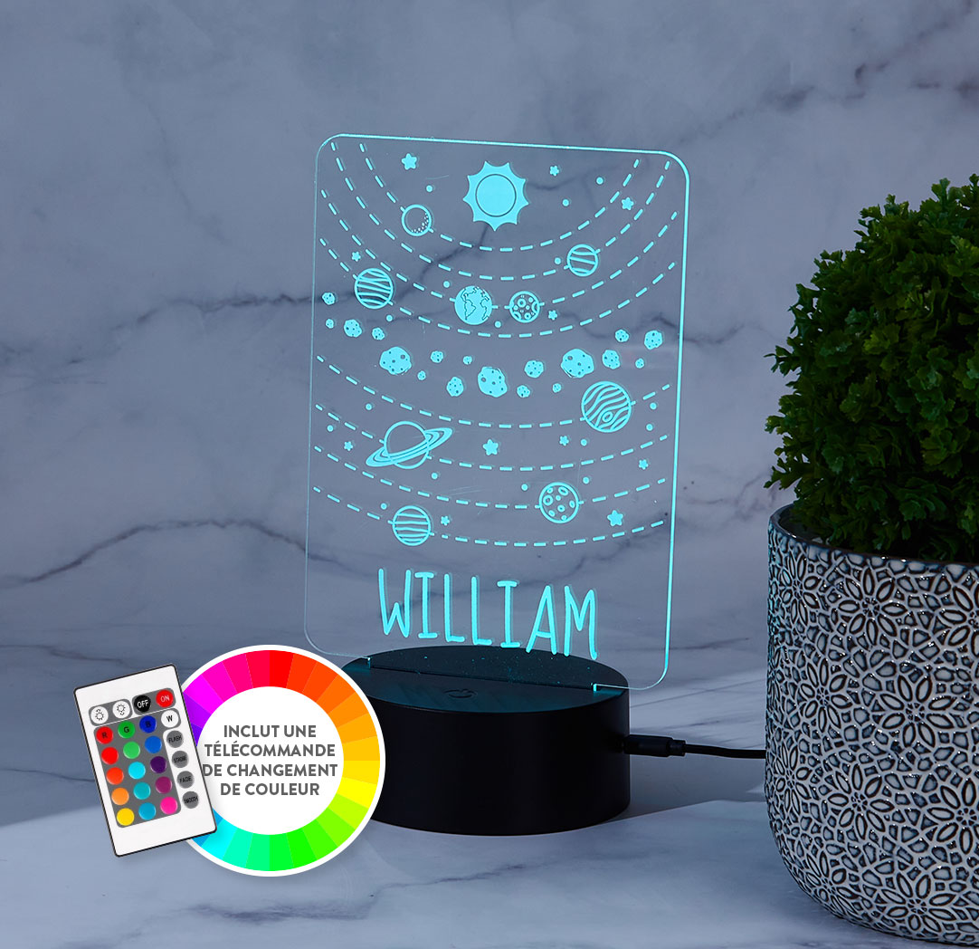 Panneau long à DEL personnalisé noir - Planètes