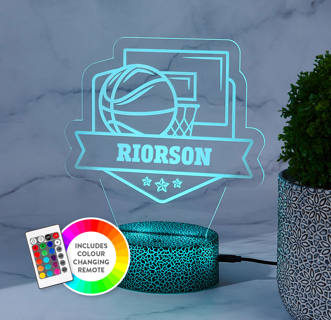 Personalized Cracked Black LED Sign - Basketball