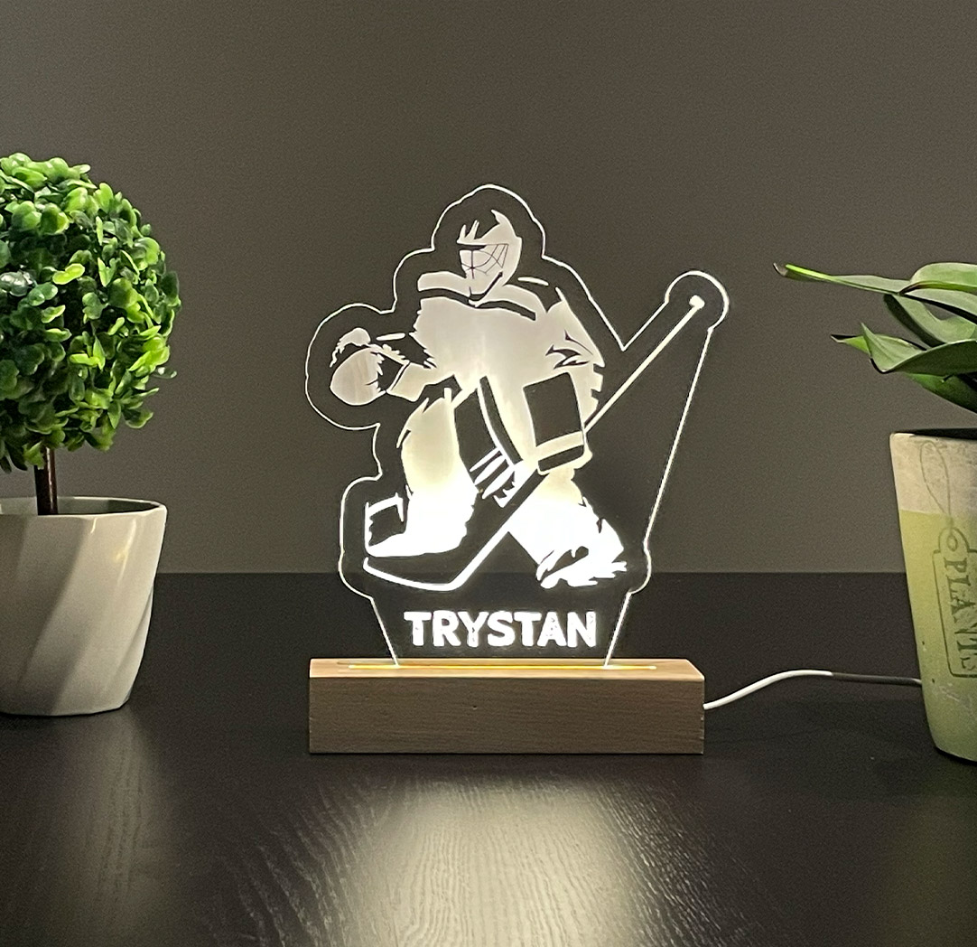 Panneau long à DEL personnalisé en bois - Gardien de hockey