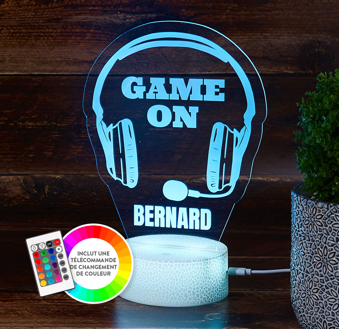 Panneau à DEL personnalisé blanc craquelé - Casque de jeu