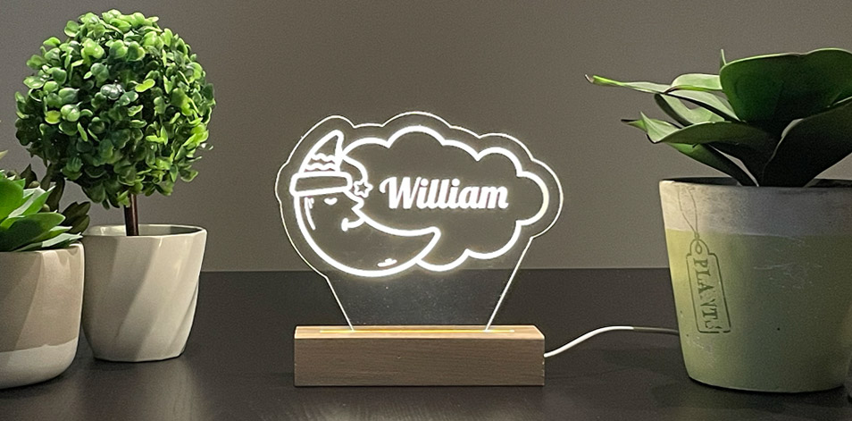 Panneau long à DEL personnalisé en bois - Lune