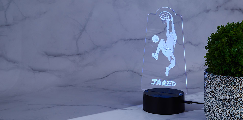 Panneau à DEL personnalisé noir - Joueur de basketball