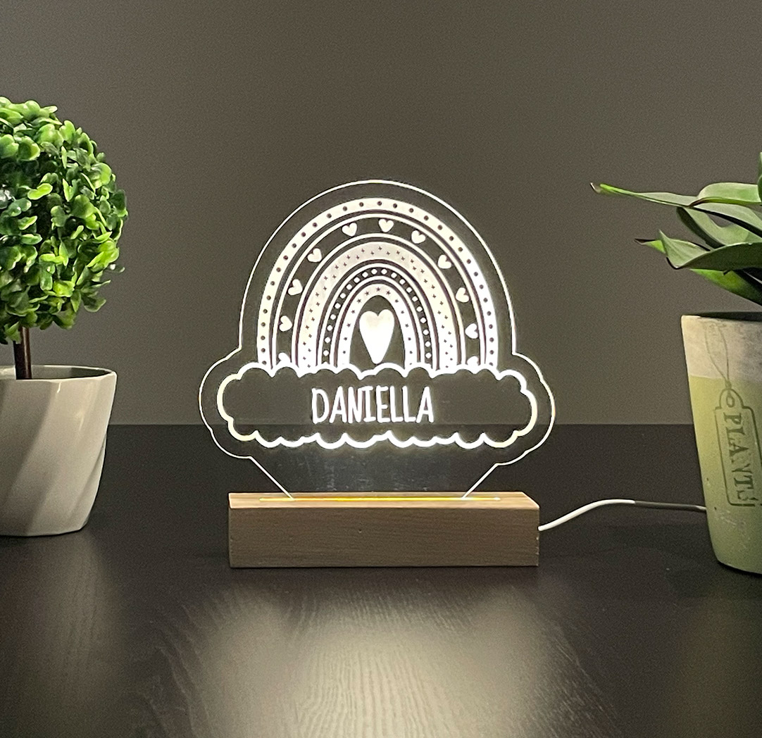 Panneau long à DEL personnalisé en bois - Arc-en-ciel