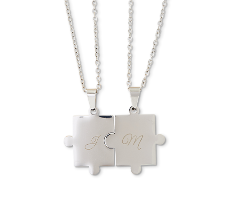 Puzzle Piece Necklace (Set of 2) - Silver Colour