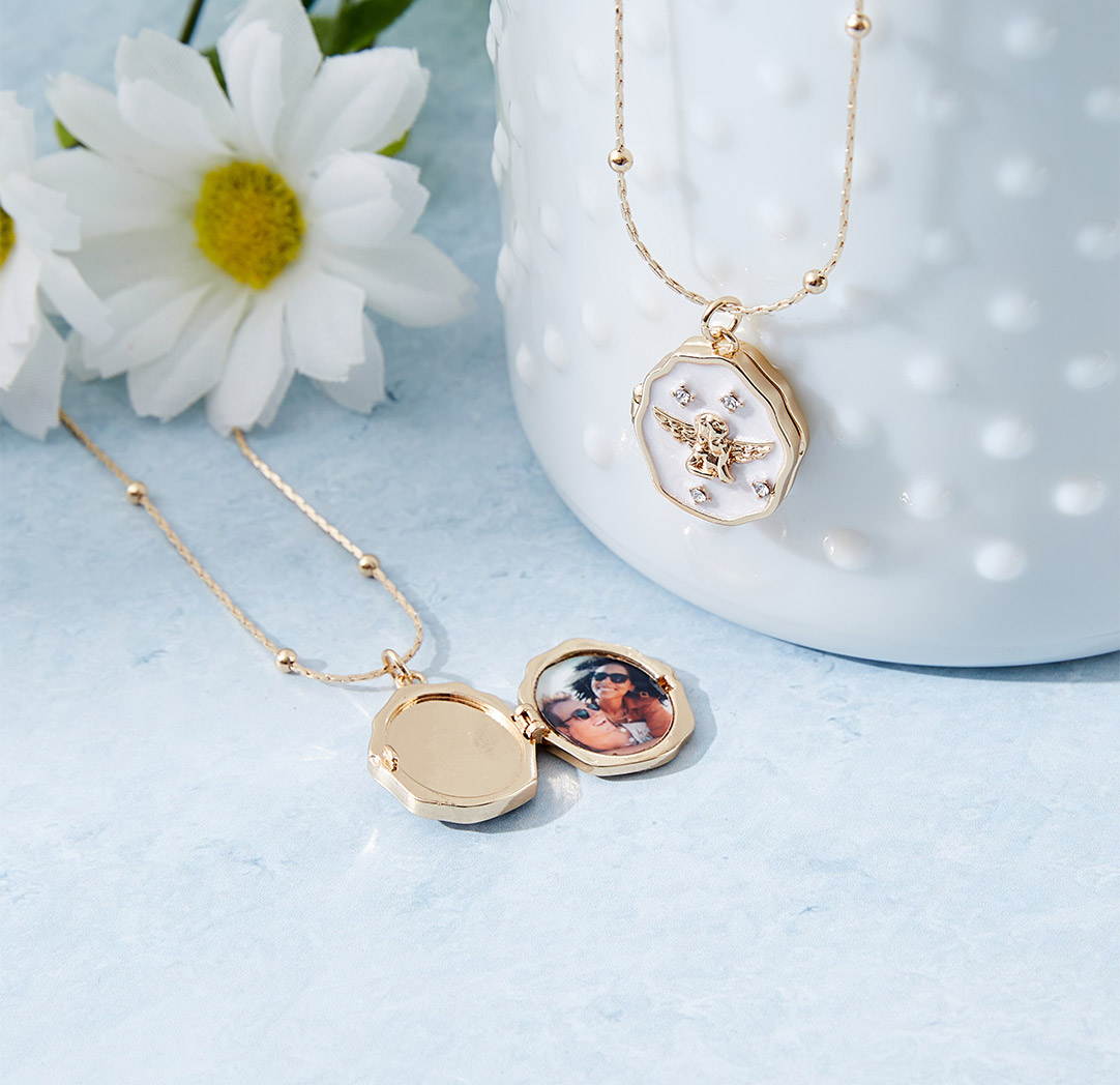 Angel Photo Locket Necklace - Gold Colour