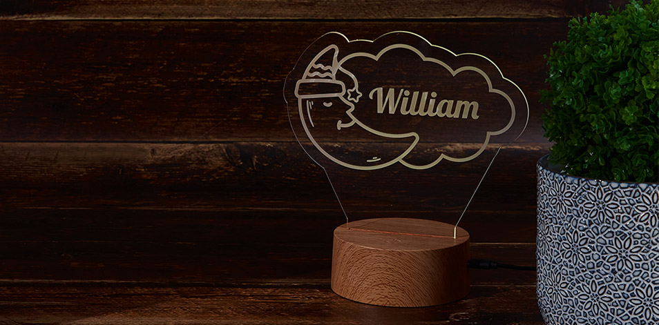 Personalized Wood LED Sign - Sleepy Moon