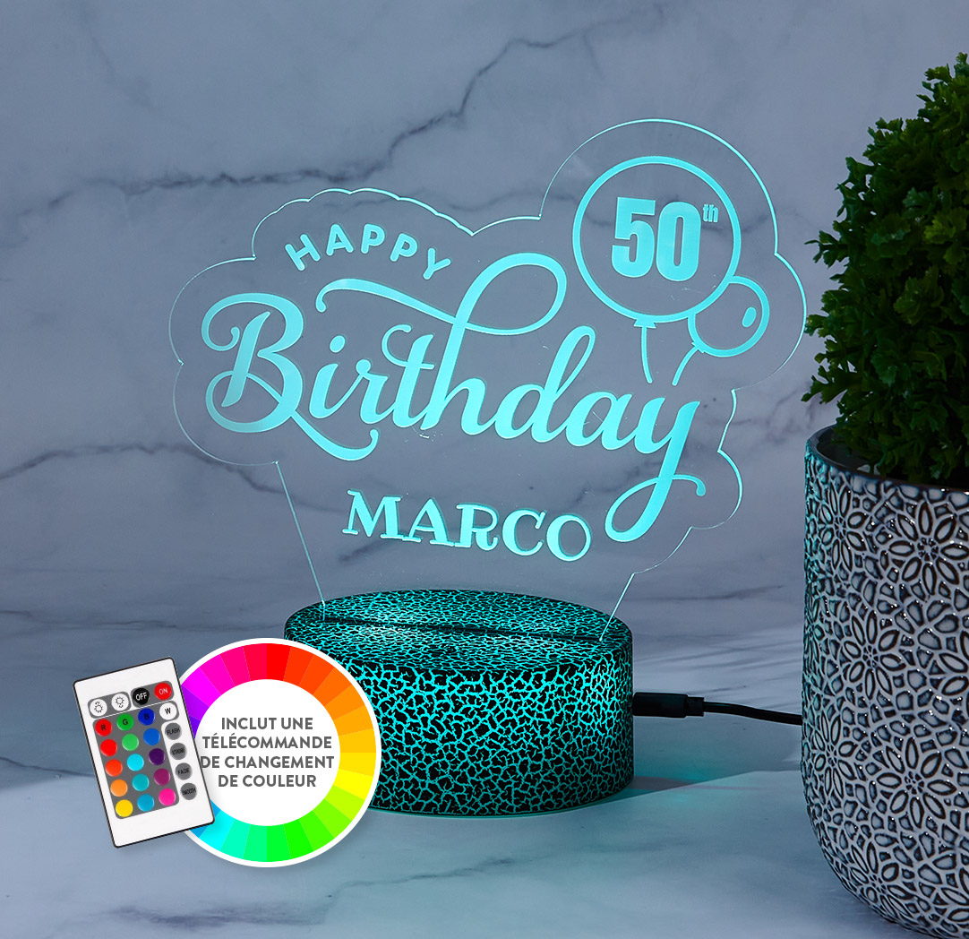 Panneau à DEL personnalisé noir craquelé  - Happy Birthday