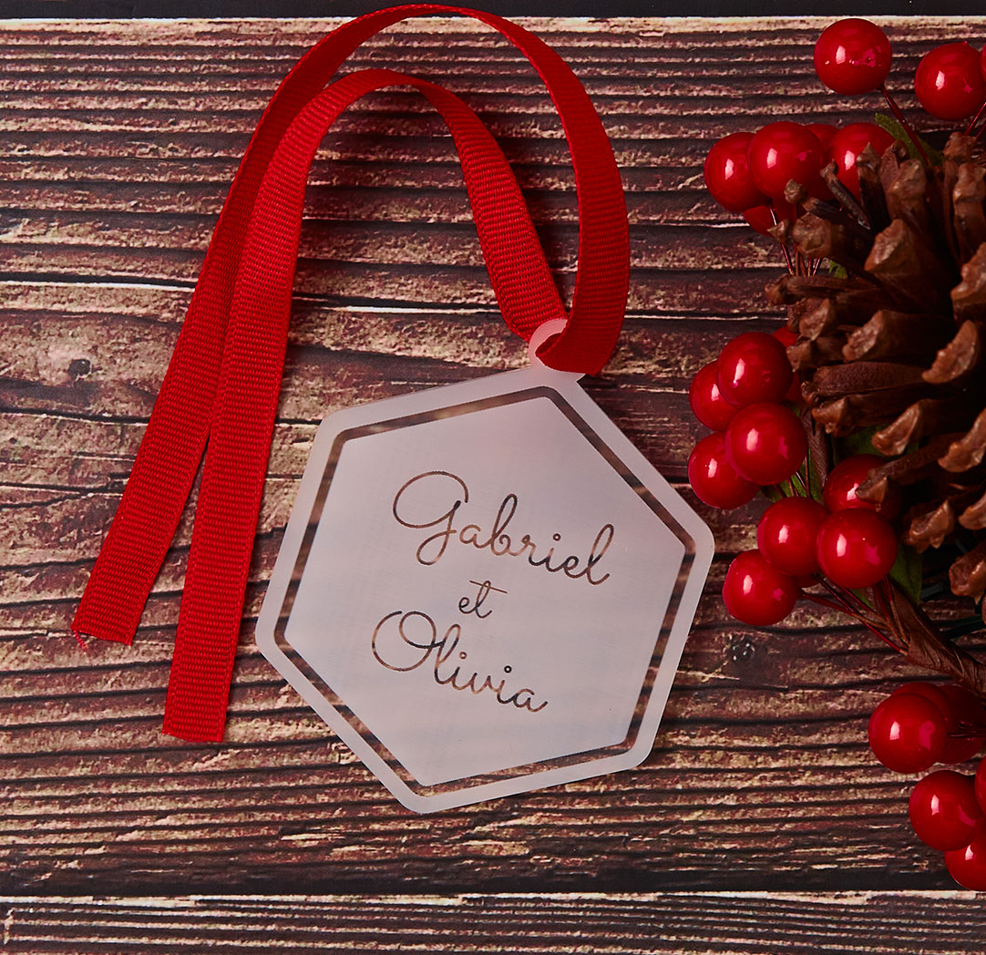 Décoration gravée transparente hexagonale