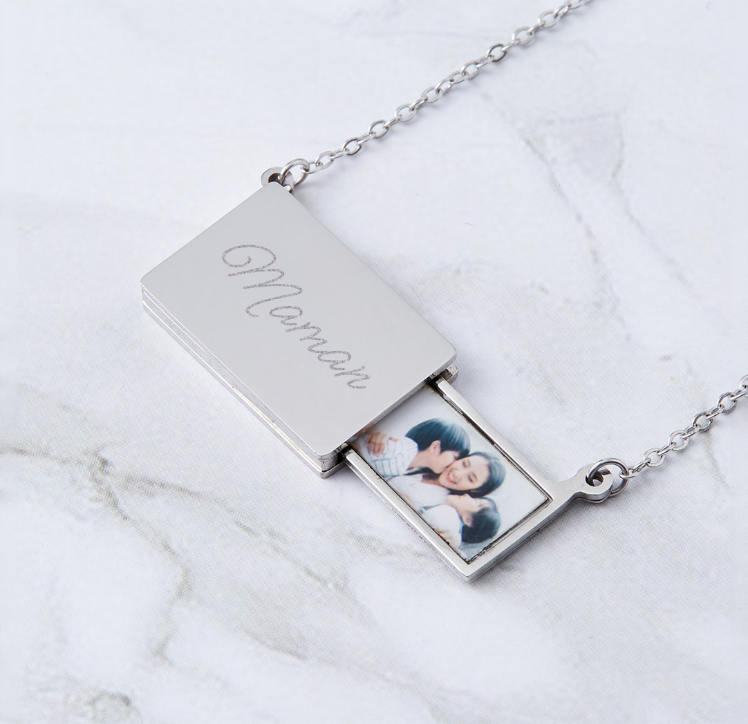 Collier avec pendentif photo escamotable - couleur argent