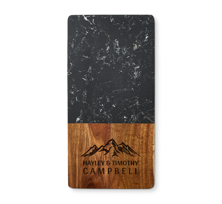 Personalized Rectangular Wood & Black Marble Cutting Board