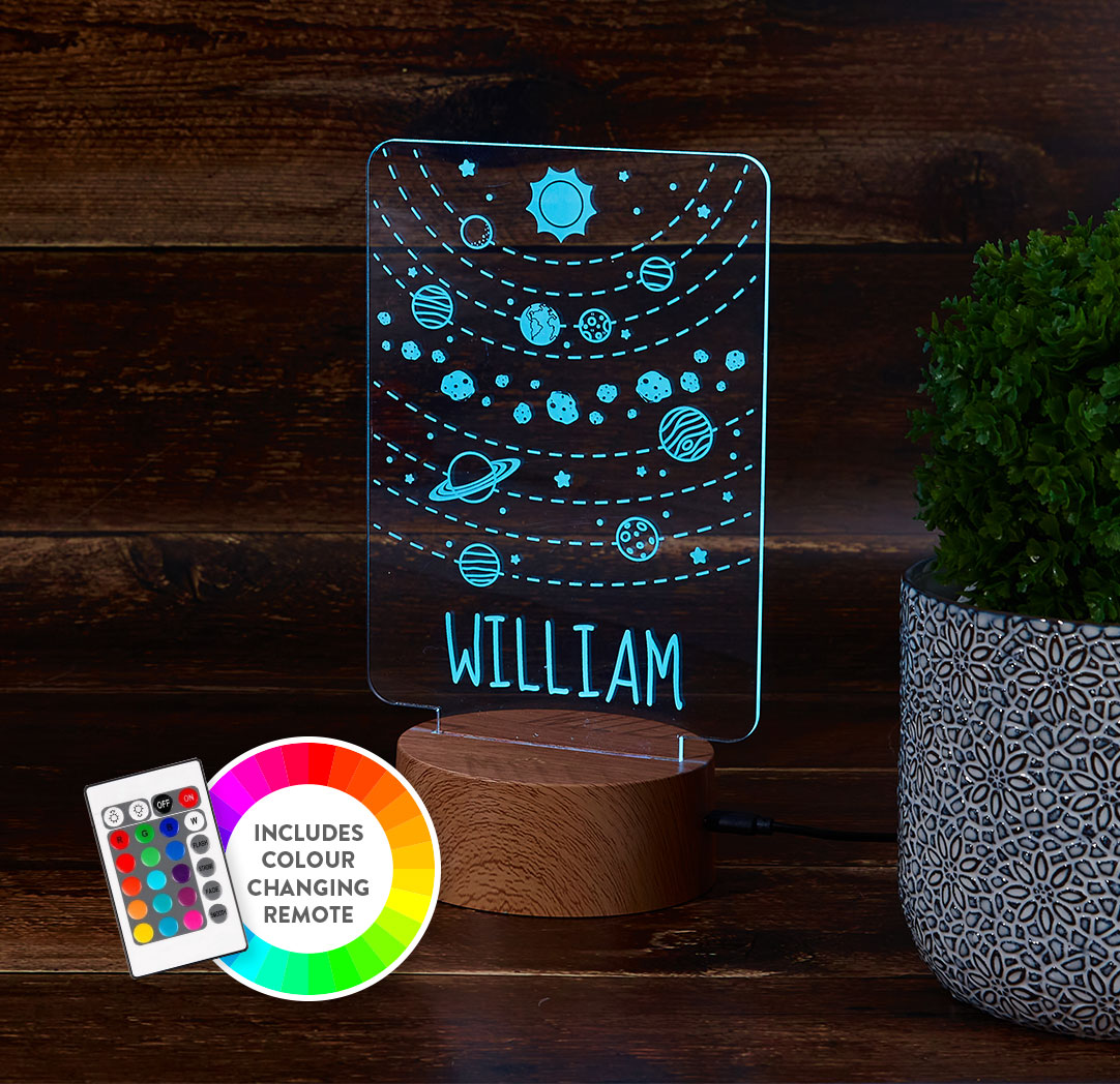 Personalized Wood LED Sign - Planets