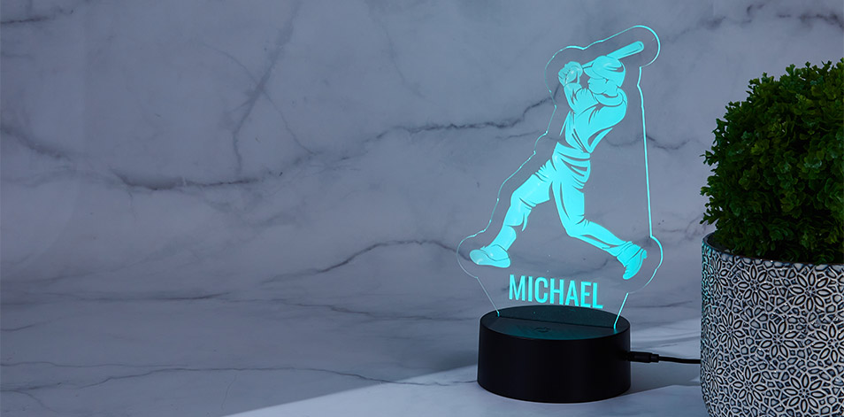 Personalized Black LED Sign - Baseball Player
