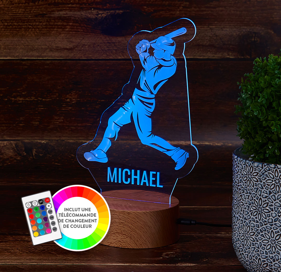 Panneau à DEL personnalisé en bois - Joueur de baseball