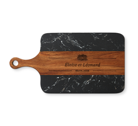 Planche à découper en bois et marbre noir personnalisée