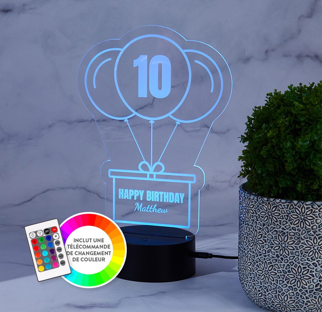 Panneau à DEL personnalisé noir - Ballons d’anniversaire