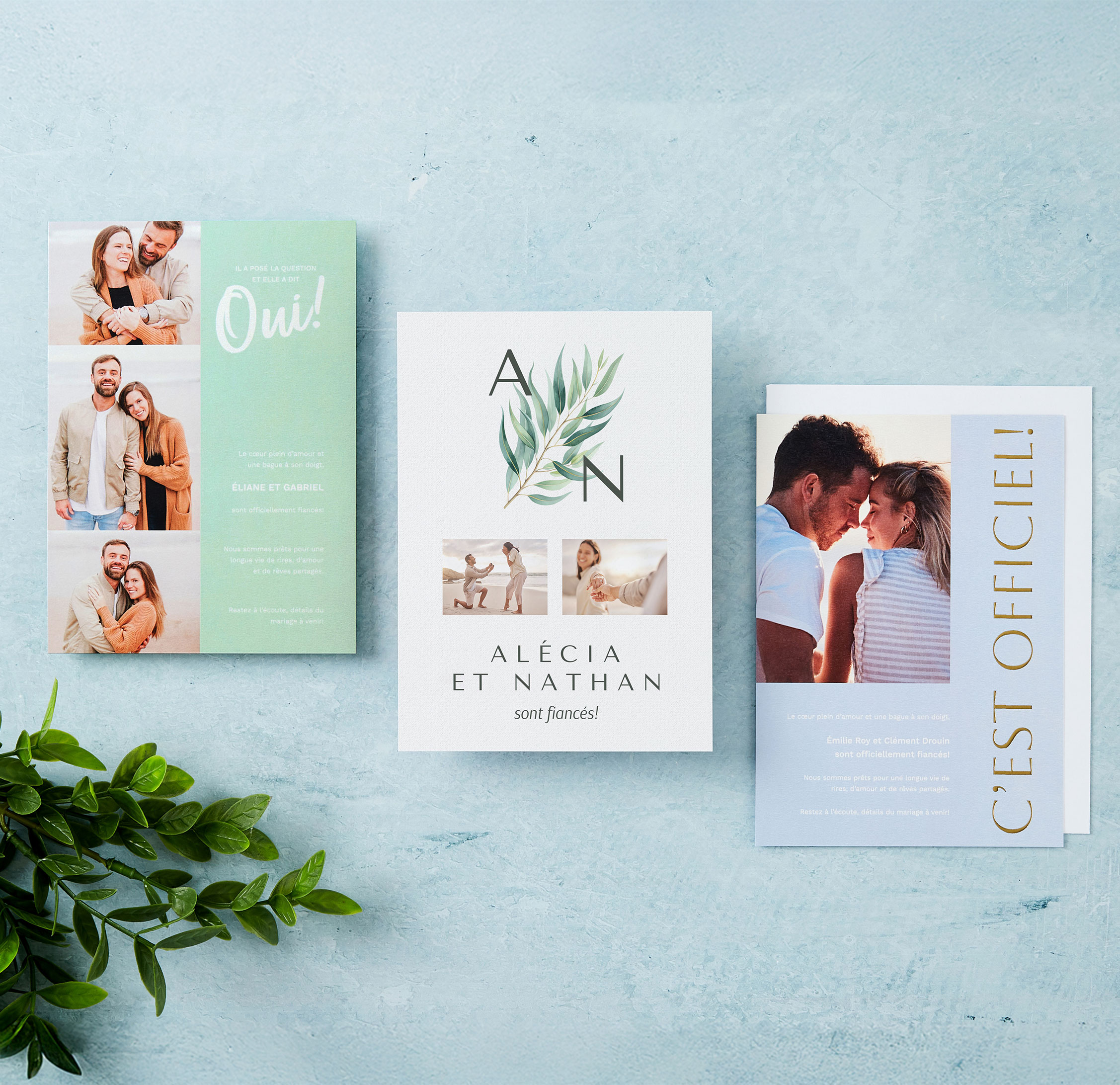 Annonce de fiançailles velours et métallisé de 5 x 7 po