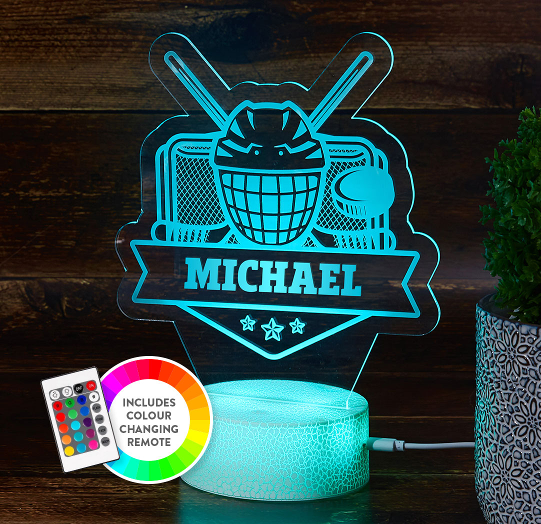 Personalized Cracked White LED Sign - Hockey