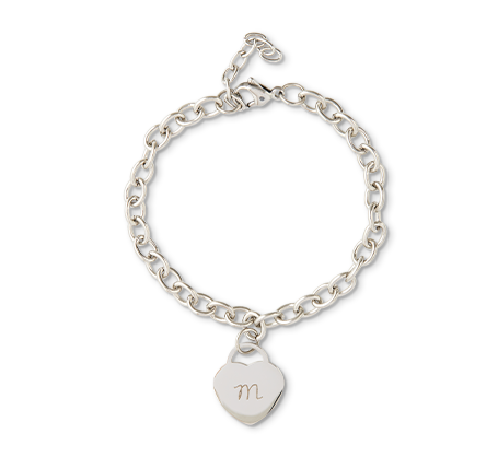 Heart Charm Cable Chain Bracelet - Silver Colour