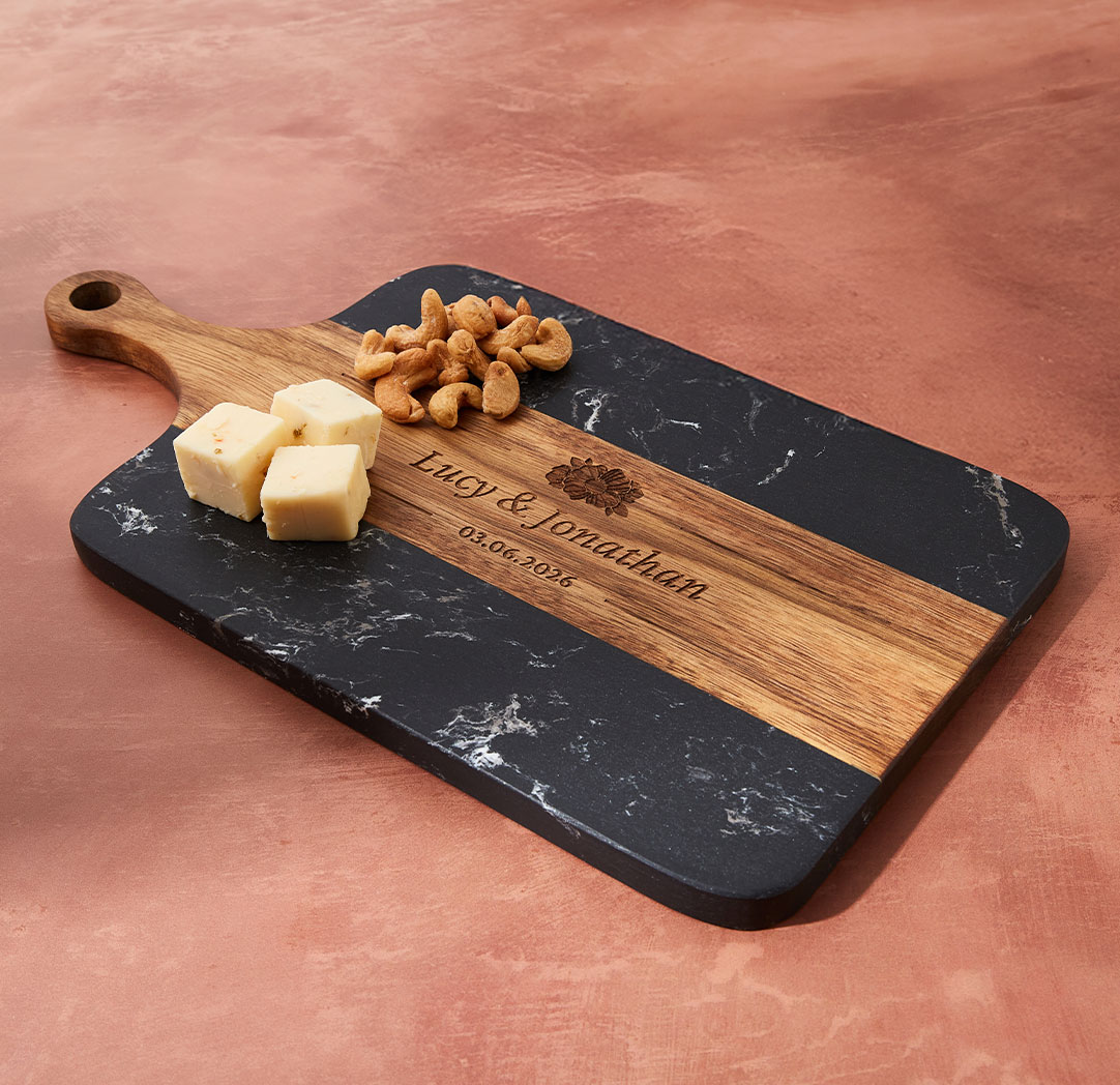 Personalized Wood & Black Marble Cutting Board