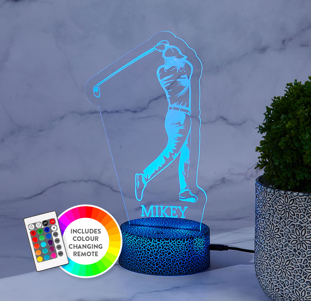 Personalized Cracked Black LED Sign - Male Golfer