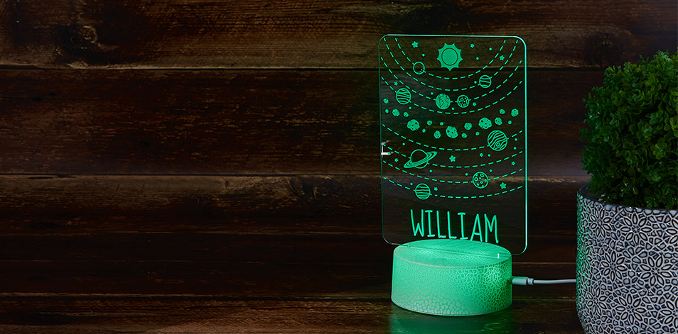 Panneau long à DEL personnalisé blanc craquelé - Planètes