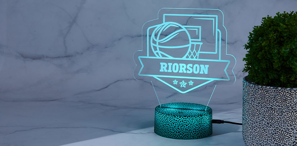 Personalized Cracked Black LED Sign - Basketball