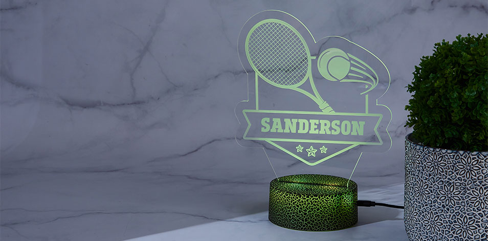 Personalized Cracked Black LED Sign - Tennis