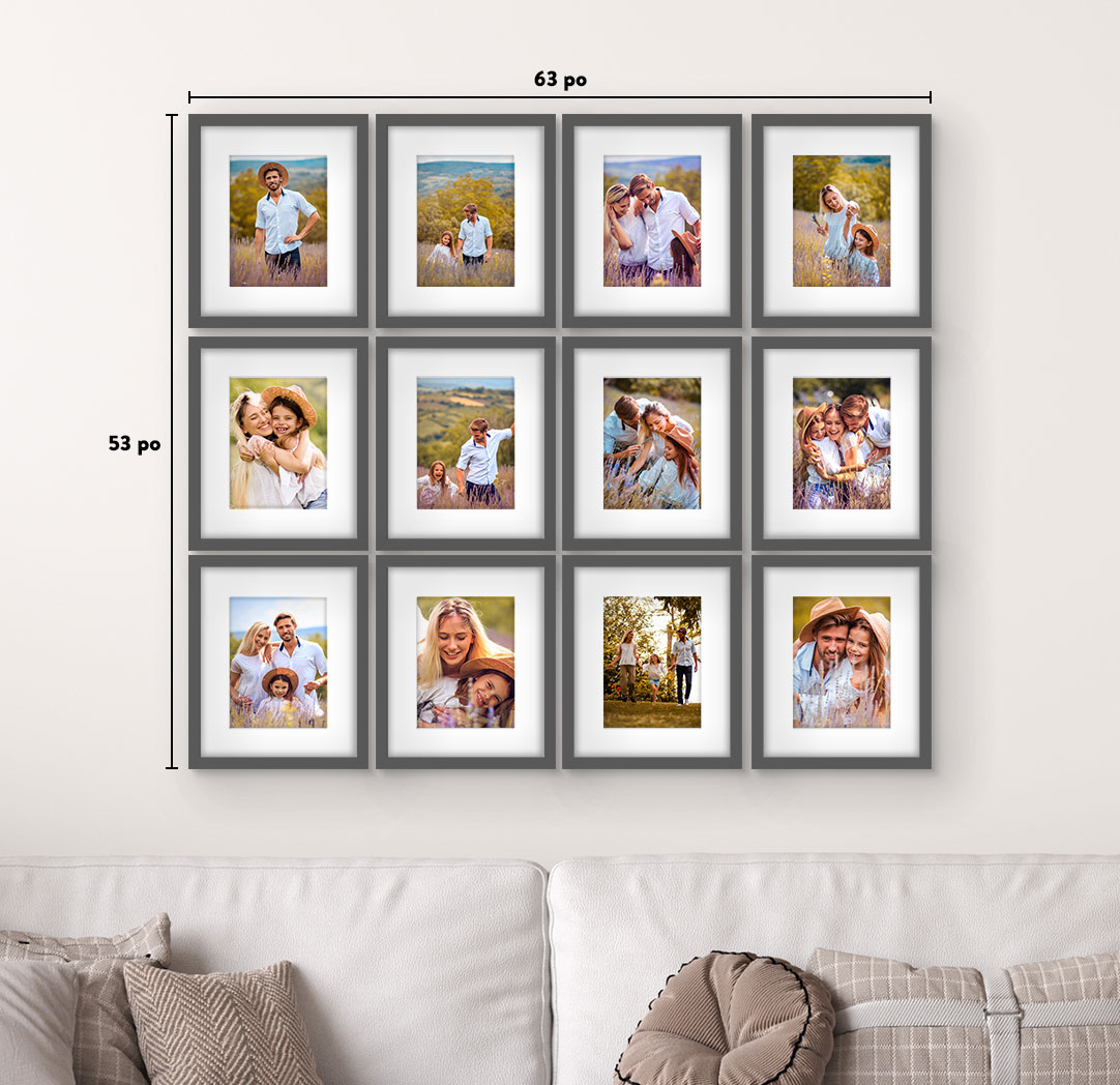 8 x 10 po gris - Ensemble de 12