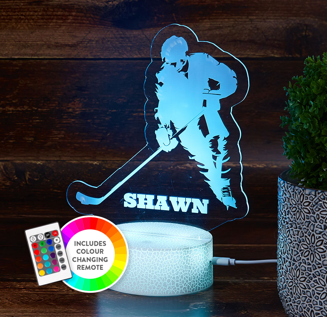 Personalized Cracked White LED Sign - Hockey Player