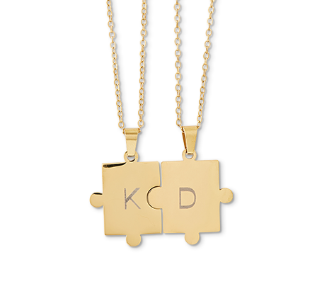 Puzzle Piece Necklace (Set of 2) - Gold Colour
