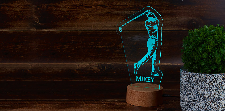 Panneau à DEL personnalisé en boise - Golfeur