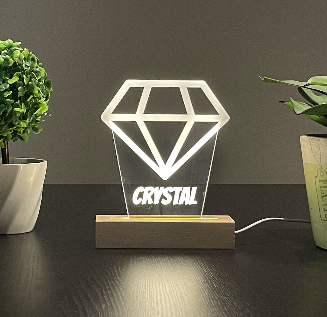 Panneau long à DEL personnalisé en bois - Cristal