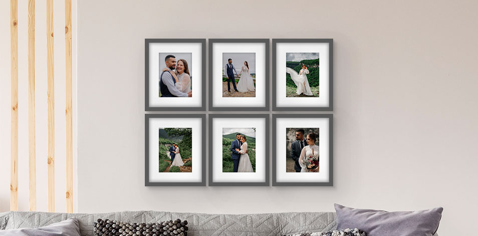 8 x 10 po gris- Ensemble de 6