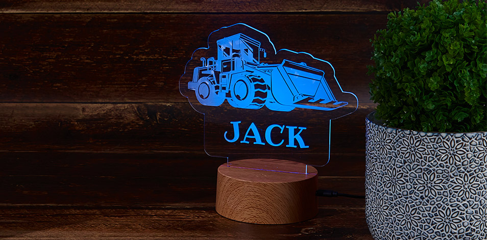 Personalized Wood LED Sign - Bulldozer