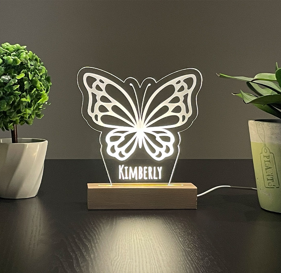 Panneau long à DEL personnalisé en bois - Papillon